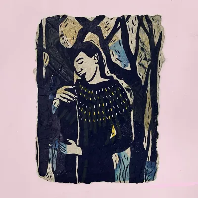 woman holding tree hover