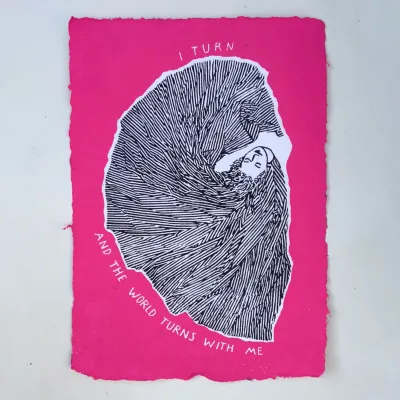 I turn and the world turns with me hot pink hover